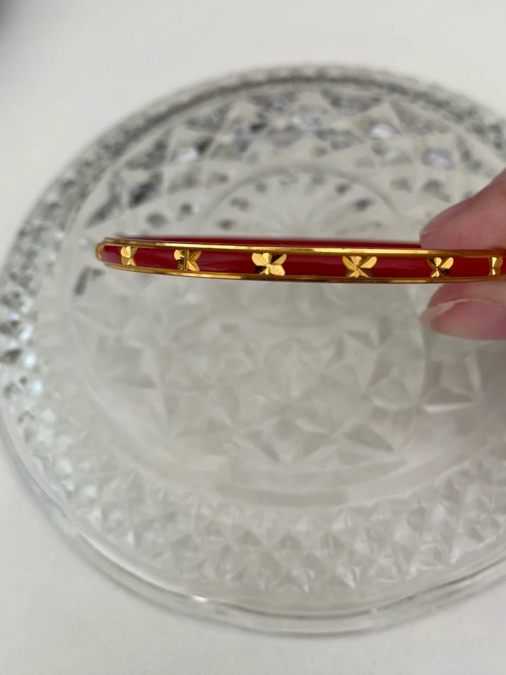 Gold-Accent Red Enamel Bangle Bracelet - Women's Jewelry